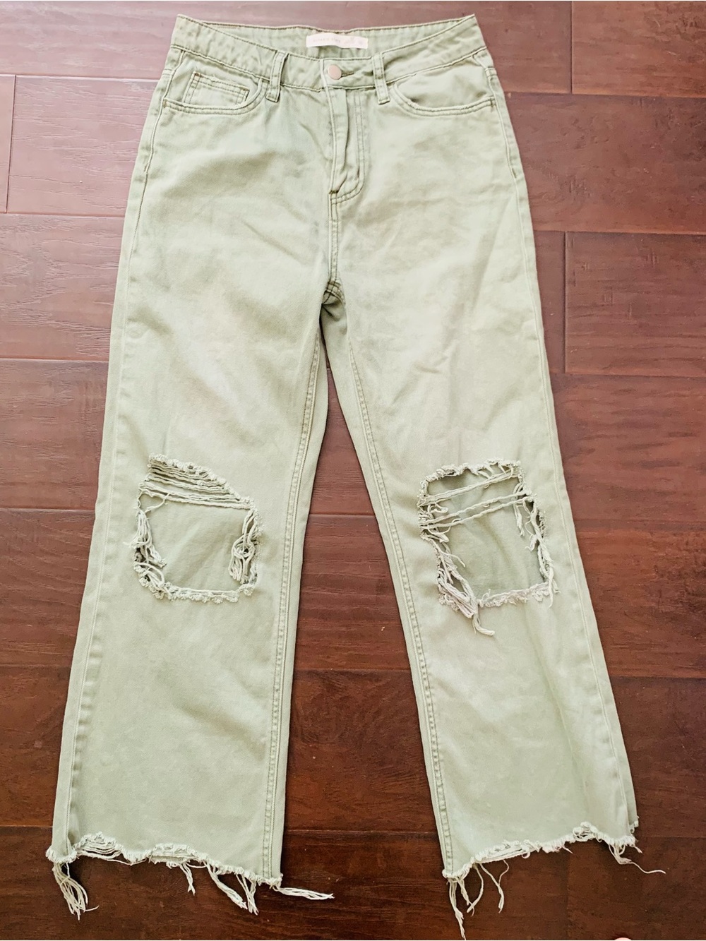 Altar’d State Olive Green High-Rise Wide Leg Distressed Cropped Jeans | Size: 25